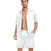 31CraCZ18L.jpg Couple Silk Satin Pajama Set Women & Men Short Sleeve 2pc Pjs Button Down Sleepwear Loungewear