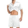 31Czvjh8PfL.jpg Couple Silk Satin Pajama Set Women & Men Short Sleeve 2pc Pjs Button Down Sleepwear Loungewear