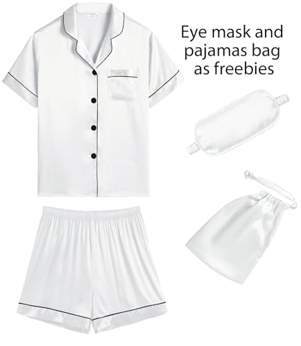 31EooG6mADL.jpg Couple Silk Satin Pajama Set Women & Men Short Sleeve 2pc Pjs Button Down Sleepwear Loungewear