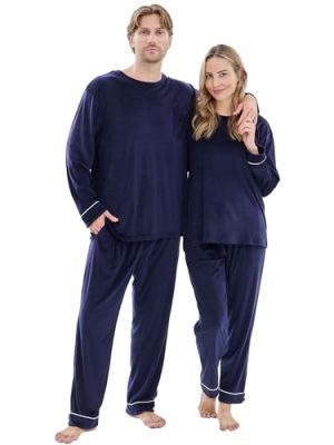 31Goatzon-L.jpg Matching Pajamas for Couples, Long Sleeve PJs for Men & Women Luxury Warm Soft Cozy Two Pieces Set Pijamas in Winter