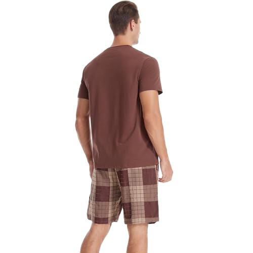 Men's Short Sleeve Pajama Set with Pockets 2-Piece Nightwear for Summer Lightweight Men's PJS