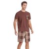Men's Short Sleeve Pajama Set with Pockets 2-Piece Nightwear for Summer Lightweight Men's PJS