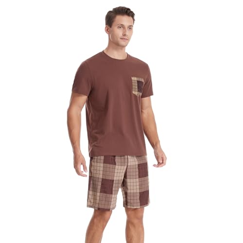 Men's Short Sleeve Pajama Set with Pockets 2-Piece Nightwear for Summer Lightweight Men's PJS