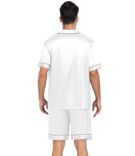 31X5rlGhcL.jpg Couple Silk Satin Pajama Set Women & Men Short Sleeve 2pc Pjs Button Down Sleepwear Loungewear
