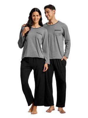 Couples Matching Pajama Set Long Sleeve Soft 2-Piece Sleepwear for Men & Women Cozy PJS Loungewear with Pockets