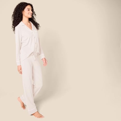 womens Cotton Modal Long-Sleeve Shirt and Full-Length Bottom Pajama Set