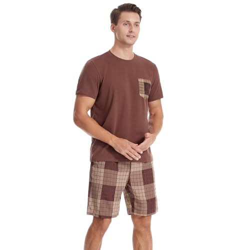 Men's Short Sleeve Pajama Set with Pockets 2-Piece Nightwear for Summer Lightweight Men's PJS
