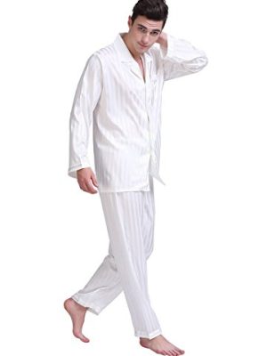 Mens Pajamas Set Satin Sleepwear Long Sleeve Loungewear Button-Down Pajamas for Men S-4XL