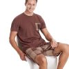 Men's Short Sleeve Pajama Set with Pockets 2-Piece Nightwear for Summer Lightweight Men's PJS