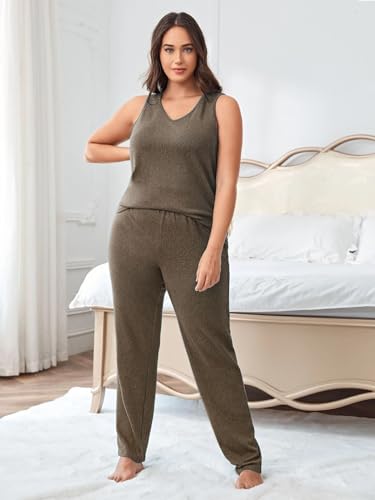 plus size 3 Piece Casual Cardigan Vest Pants Set, Women's Pajama Loungewear Set Casual Homewear Set