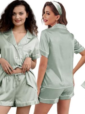 3Pcs Silk Pajamas XS-4XL Womens Satin Pajama Short Floral Sleepwear Bride Soft Pj Lounge Sets Pjs Shorts Set