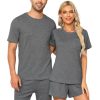 Matching Pajamas for Couples Ribbed Knit Lounge Set Soft Short Sleeve 2 Pieces Sleepwear S-XXL