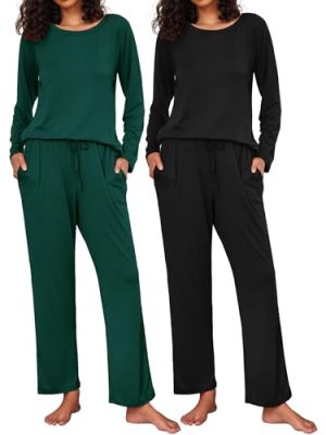 2 Pack Women's Pajama Set Soft Long Sleeve Sleepwear Loungewear Pjs Sets with Pockets S-XXL