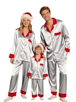 Family Christmas Pajamas Matching Sets 2025 Silk Satin Casual Long Sleeve Top Pants 2 Piece Sets Lounge Pjs