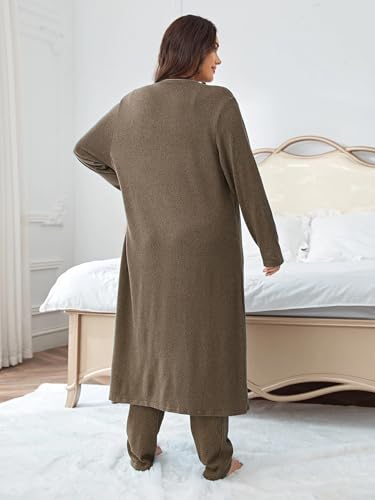 plus size 3 Piece Casual Cardigan Vest Pants Set, Women's Pajama Loungewear Set Casual Homewear Set