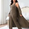 plus size 3 Piece Casual Cardigan Vest Pants Set, Women's Pajama Loungewear Set Casual Homewear Set