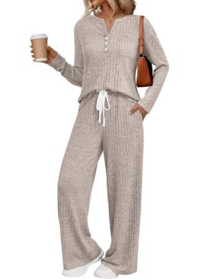 41NYA9hUU4L.jpg Womens Pajamas 2 Piece Lounge Sets Outfits 2025 Matching Sweat Suits Long Sleeve Sweater Long Pants Pockets