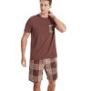 Men's Short Sleeve Pajama Set with Pockets 2-Piece Nightwear for Summer Lightweight Men's PJS