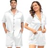 Couple Silk Satin Pajama Set Women & Men Short Sleeve 2pc Pjs Button Down Sleepwear Loungewear