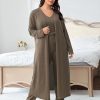 plus size 3 Piece Casual Cardigan Vest Pants Set, Women's Pajama Loungewear Set Casual Homewear Set