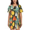 Mid Century Modern Retro With Drop Shapes Print Two Piece Short Set For Women Crew Neck Sleeve Top And Shorts Soft