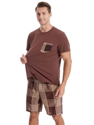 Men's Short Sleeve Pajama Set with Pockets 2-Piece Nightwear for Summer Lightweight Men's PJS