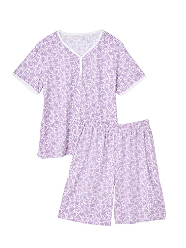 Print Knit PJ Sleepwear Two Piece Pajama Short Set for Women