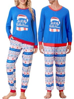 51T2XGeTbXL.jpg Couple's Pajama Set Sleepwear Pjs Christmas Long Sleeve Crewneck Shirts and Bottoms Soft Comfy Sleep Sets