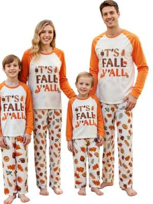 Family Pajamas Matching Sets - Cozy Fall Pjs Sets with Long Sleeve & Harvest Print Pants | Family Fall Clothes